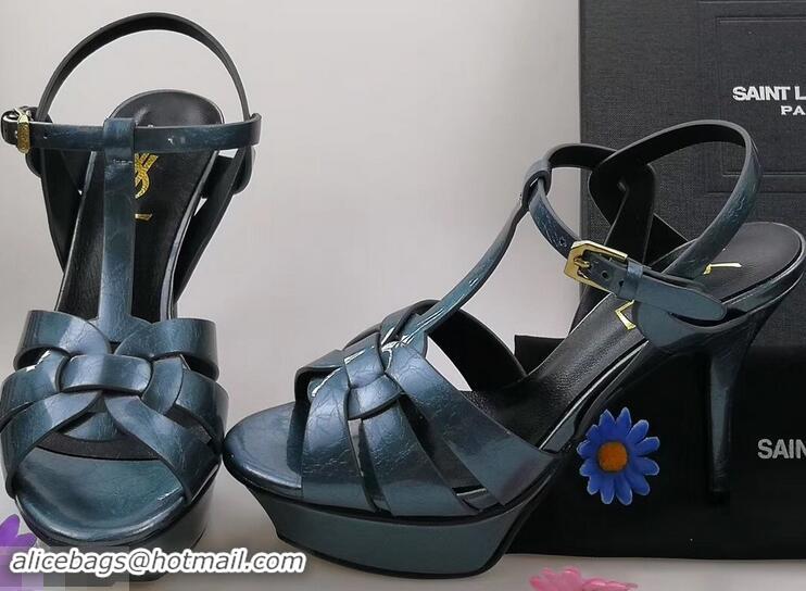 Duplicate Saint Laurent Tribute Sandals In Patent Crinkled Leather Y96445 Blue