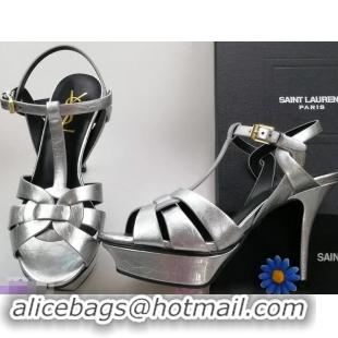 Discount Saint Laurent Tribute Sandals In Patent Crinkled Leather Y96445 Silver