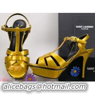 Imitation Saint Laurent Tribute Sandals In Patent Crinkled Leather Y96445 Yellow