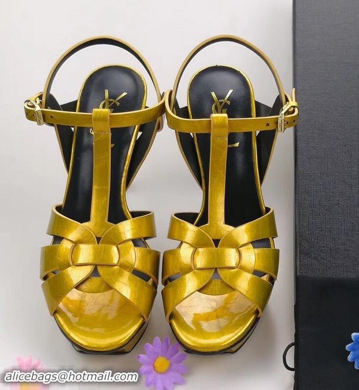 Imitation Saint Laurent Tribute Sandals In Patent Crinkled Leather Y96445 Yellow