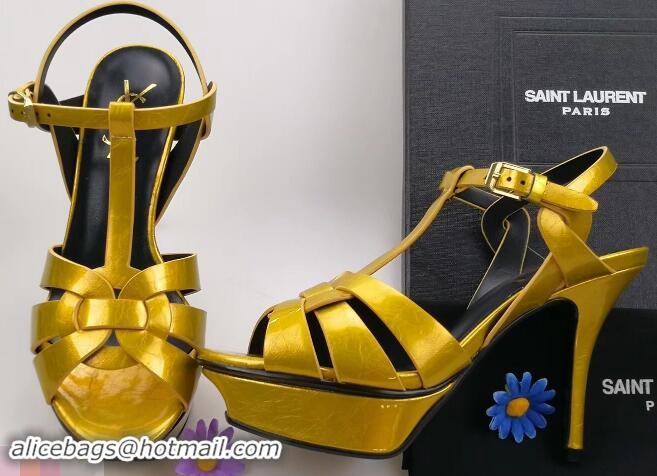 Imitation Saint Laurent Tribute Sandals In Patent Crinkled Leather Y96445 Yellow