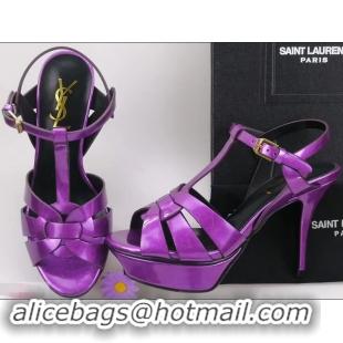 Discount Saint Laurent Tribute Sandals In Patent Crinkled Leather Y96445 Purple