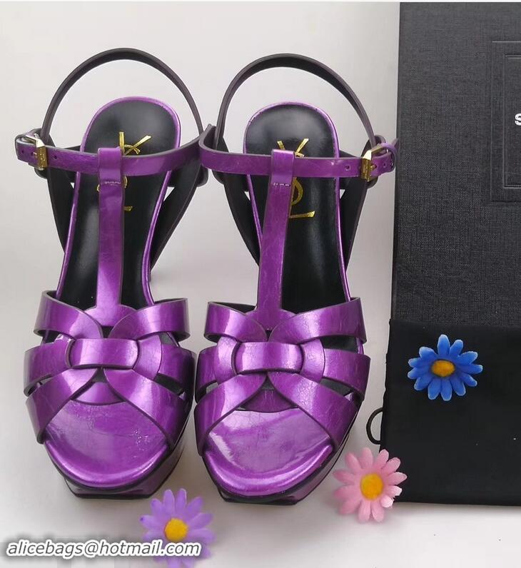 Discount Saint Laurent Tribute Sandals In Patent Crinkled Leather Y96445 Purple