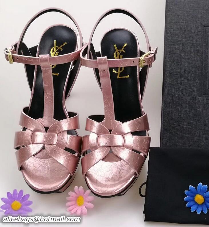 Top Design Saint Laurent Tribute Sandals In Patent Crinkled Leather Y96445 Pink