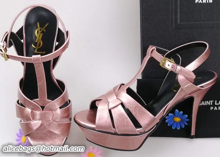 Top Design Saint Laurent Tribute Sandals In Patent Crinkled Leather Y96445 Pink