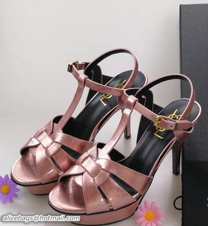 Top Design Saint Laurent Tribute Sandals In Patent Crinkled Leather Y96445 Pink