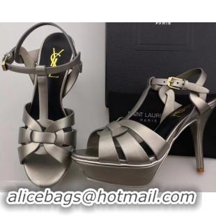 Famous Brand Saint Laurent Tribute Sandals In Smooth Leather Y96451 Gun Color