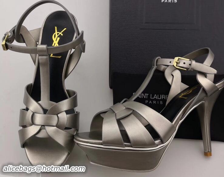 Famous Brand Saint Laurent Tribute Sandals In Smooth Leather Y96451 Gun Color