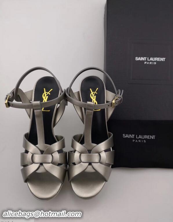 Famous Brand Saint Laurent Tribute Sandals In Smooth Leather Y96451 Gun Color