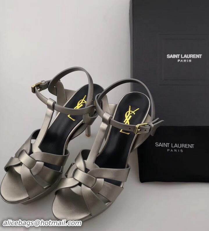 Famous Brand Saint Laurent Tribute Sandals In Smooth Leather Y96451 Gun Color