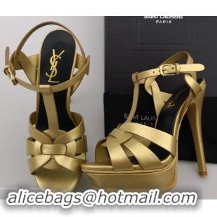 Inexpensive Saint Laurent Tribute Sandals In Smooth Leather Y96451 Gold