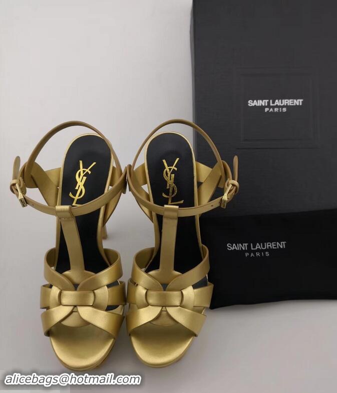 Inexpensive Saint Laurent Tribute Sandals In Smooth Leather Y96451 Gold