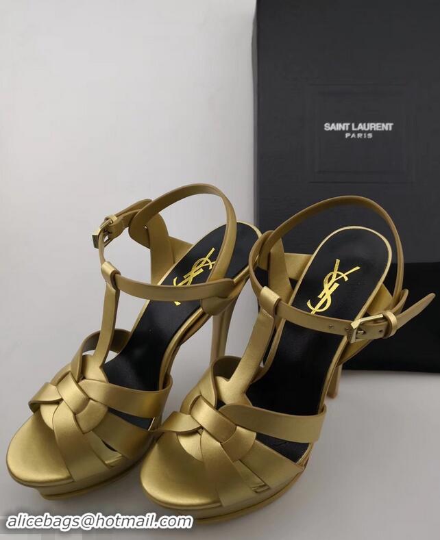 Inexpensive Saint Laurent Tribute Sandals In Smooth Leather Y96451 Gold