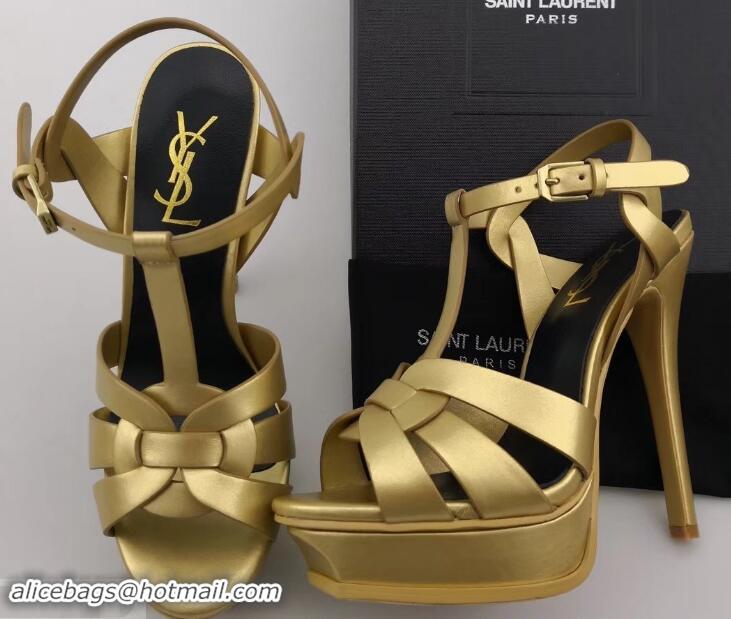 Inexpensive Saint Laurent Tribute Sandals In Smooth Leather Y96451 Gold