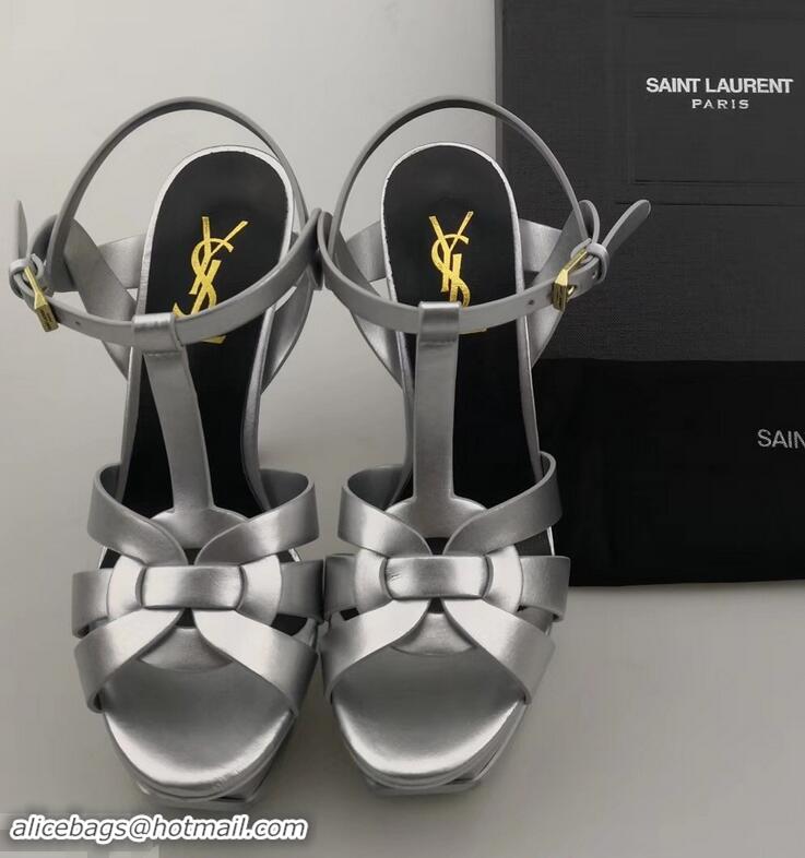 Reproduction Saint Laurent Tribute Sandals In Smooth Leather Y96451 Silver