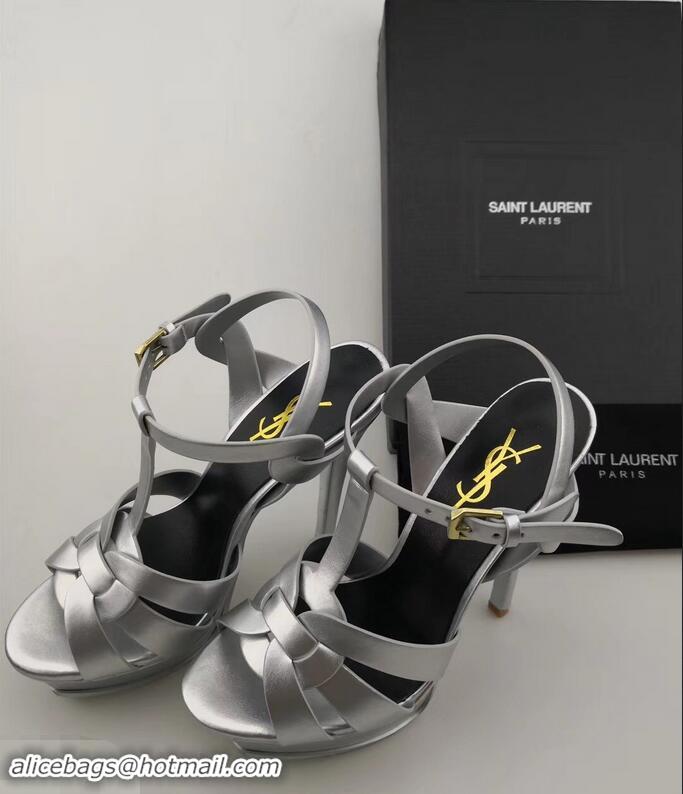 Reproduction Saint Laurent Tribute Sandals In Smooth Leather Y96451 Silver