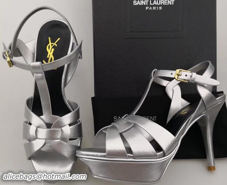 Reproduction Saint Laurent Tribute Sandals In Smooth Leather Y96451 Silver