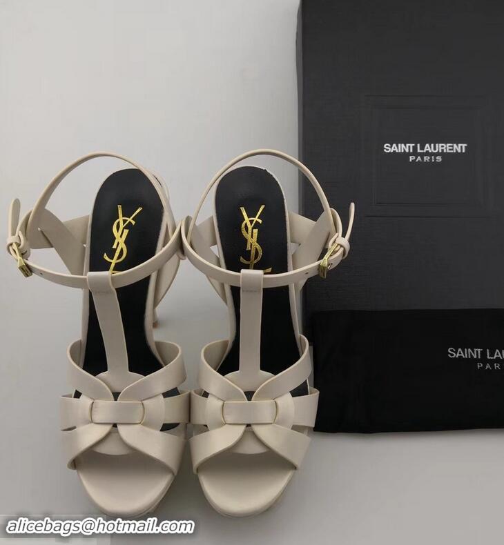 Good Quality Saint Laurent Tribute Sandals In Smooth Leather Y96451 Creamy