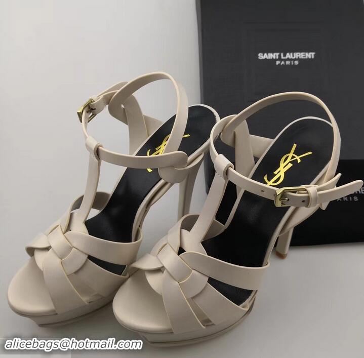 Good Quality Saint Laurent Tribute Sandals In Smooth Leather Y96451 Creamy