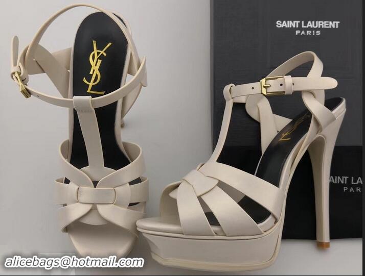 Good Quality Saint Laurent Tribute Sandals In Smooth Leather Y96451 Creamy