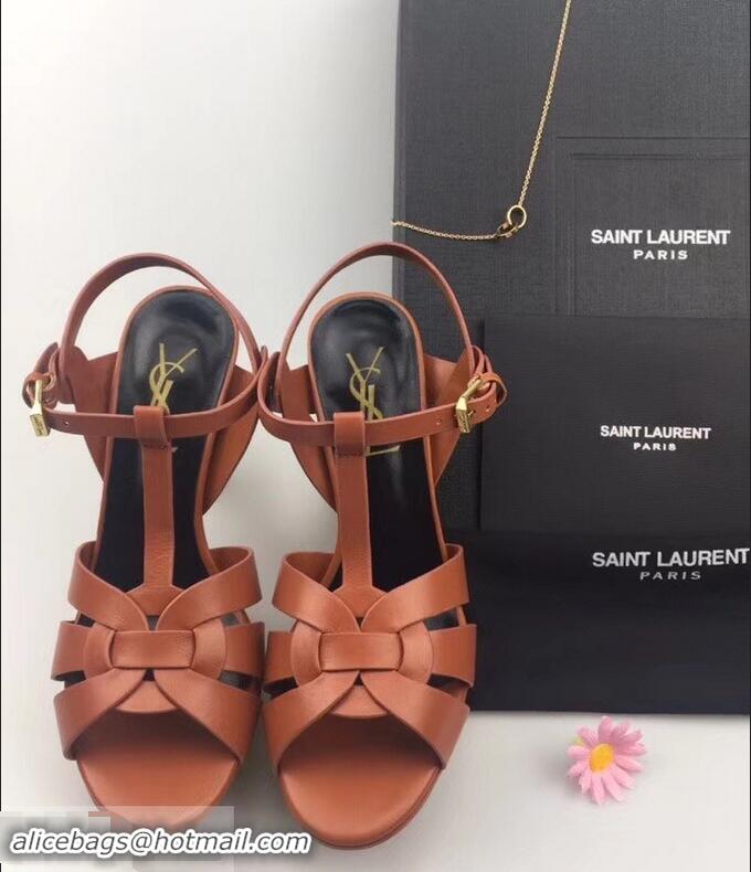 Good Taste Saint Laurent Tribute Sandals In Smooth Leather Y96451 Brown