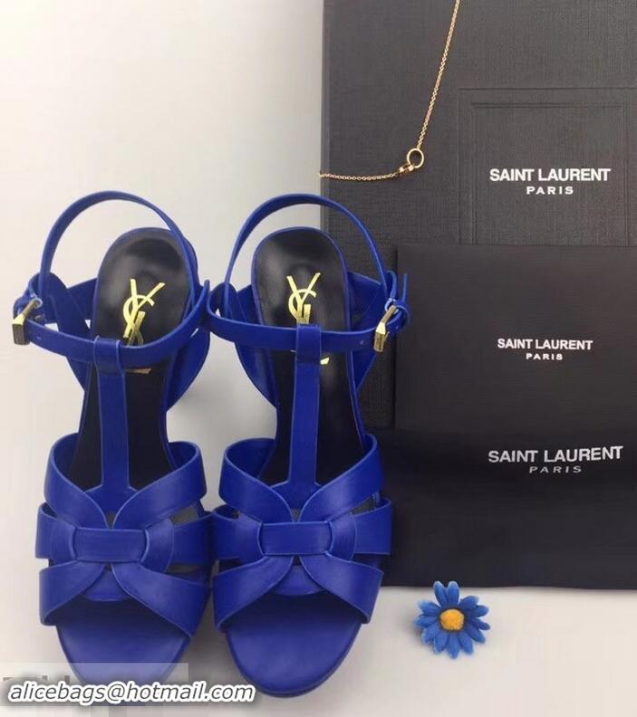 Cheapest Saint Laurent Tribute Sandals In Smooth Leather Y96451 Blue