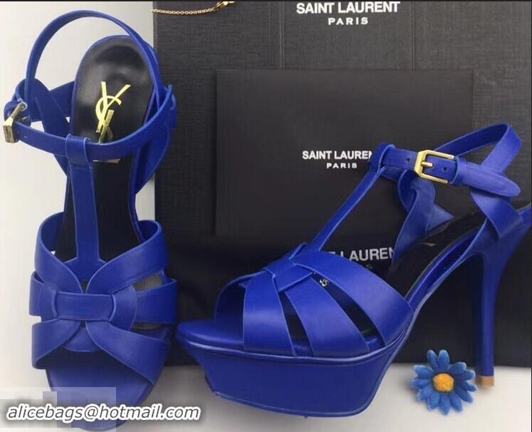 Cheapest Saint Laurent Tribute Sandals In Smooth Leather Y96451 Blue