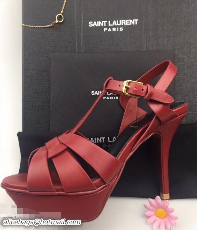 Low Price Saint Laurent Tribute Sandals In Smooth Leather Y96451 Dark Red