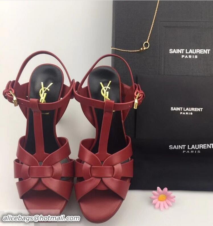 Low Price Saint Laurent Tribute Sandals In Smooth Leather Y96451 Dark Red