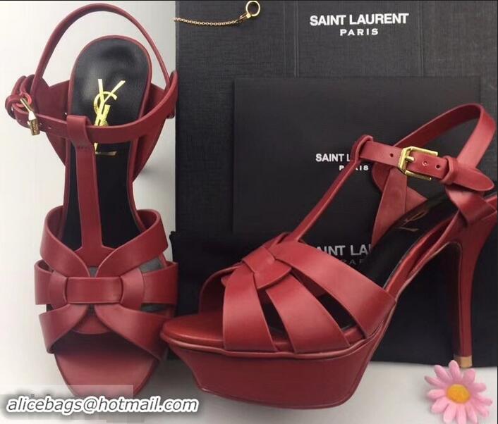 Low Price Saint Laurent Tribute Sandals In Smooth Leather Y96451 Dark Red