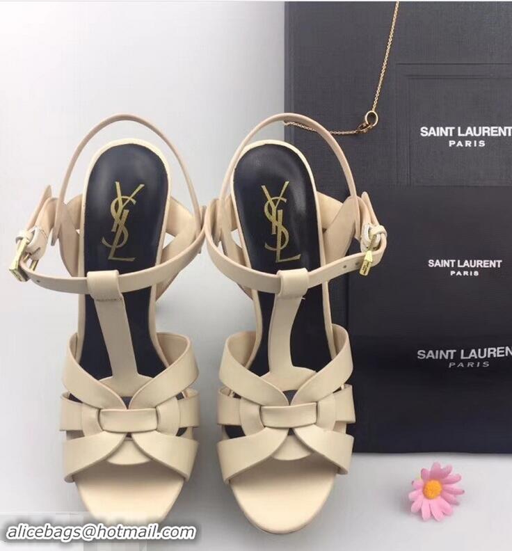 Inexpensive Saint Laurent Tribute Sandals In Smooth Leather Y96451 Beige