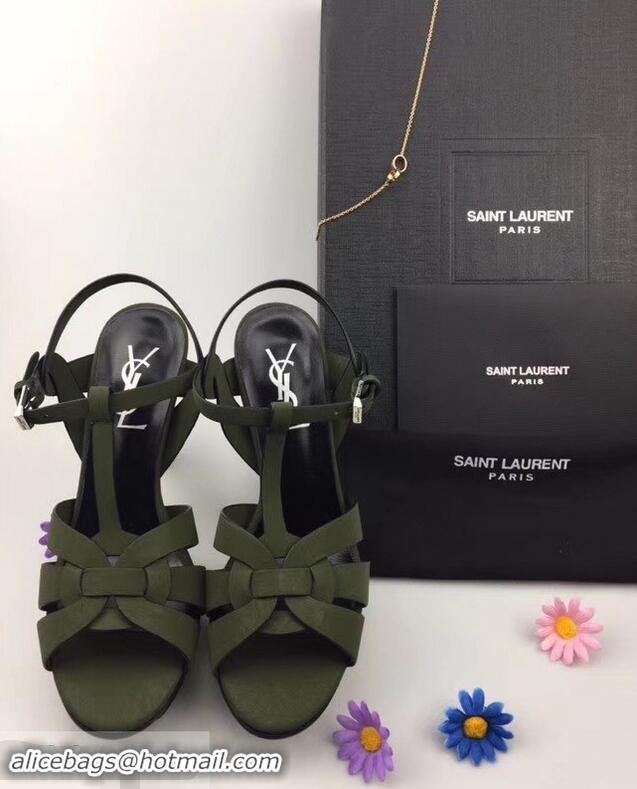 Discount Saint Laurent Tribute Sandals In Smooth Leather Y96451 Edge Green