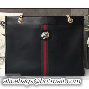 Most Popular Gucci Vintage Web Rajah Large Tote Bag 537219 Leather Black 2019