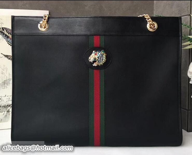 Most Popular Gucci Vintage Web Rajah Large Tote Bag 537219 Leather Black 2019