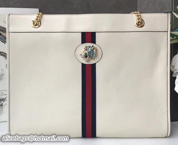 Top Grade Gucci Vintage Web Rajah Large Tote Bag 537219 Leather White 2019