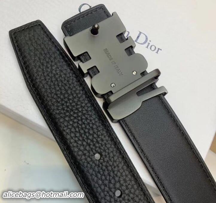 Luxury Dior Black Leather Belt 38MM Width Lead Grey DIOR Buckle 931035