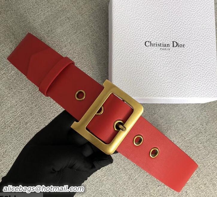 Classic Dior Width 5cm Diorquake Belt Red In Calfskin With D Buckle 931038