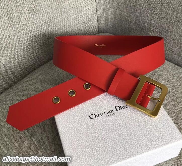 Classic Dior Width 5cm Diorquake Belt Red In Calfskin With D Buckle 931038