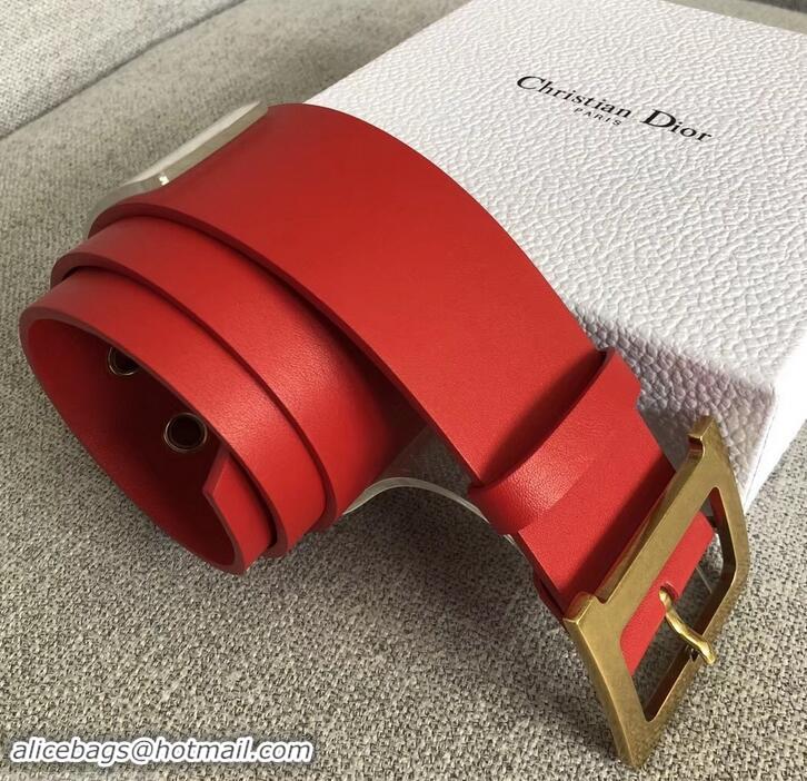 Classic Dior Width 5cm Diorquake Belt Red In Calfskin With D Buckle 931038