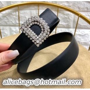 Fashion Dior Width 3cm Crystal D Buckle Belt 931038 Black