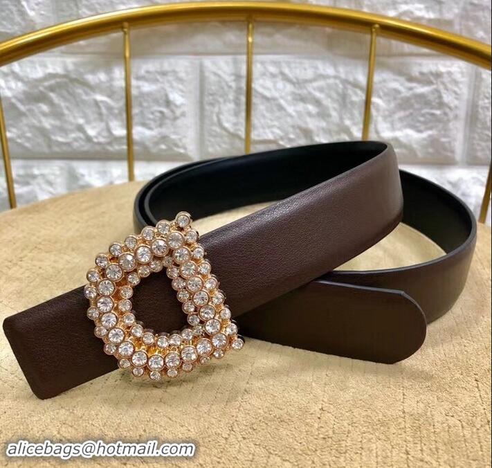 Luxury Dior Width 3cm Crystal D Buckle Belt 931038 Coffee