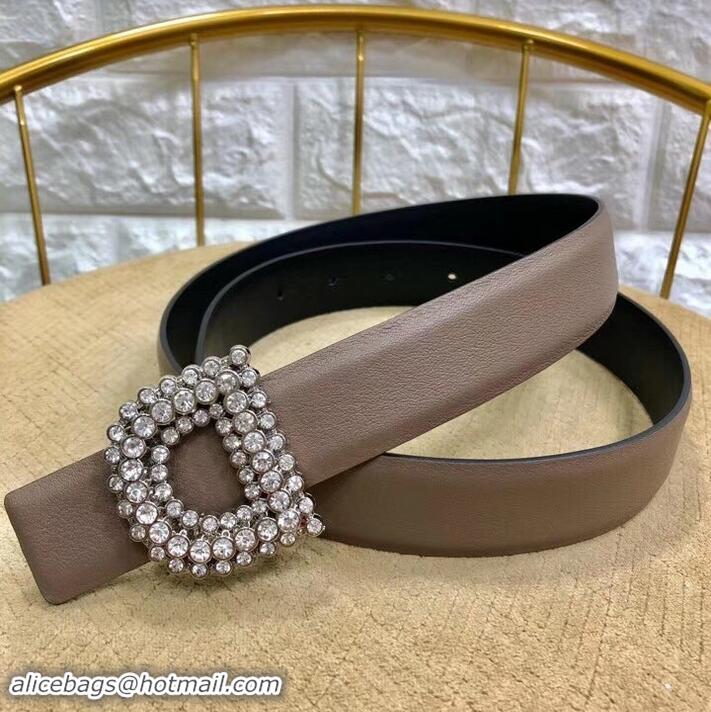 Grade Quality Dior Width 3cm Crystal D Buckle Belt 931038 Camel