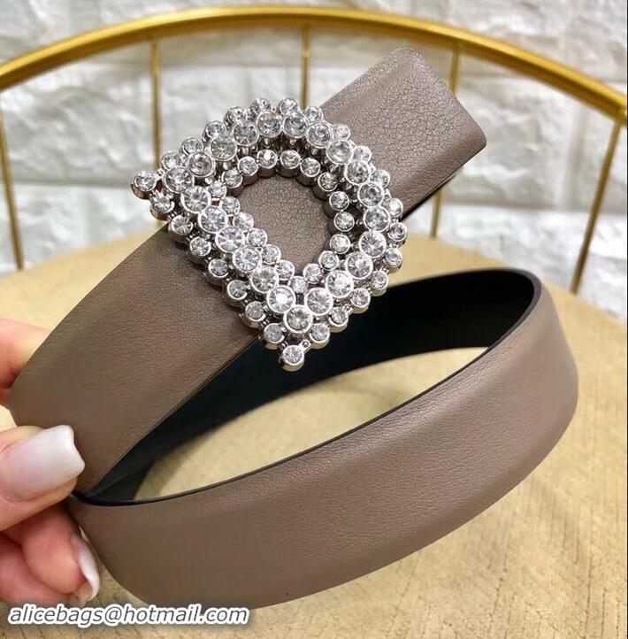 Grade Quality Dior Width 3cm Crystal D Buckle Belt 931038 Camel