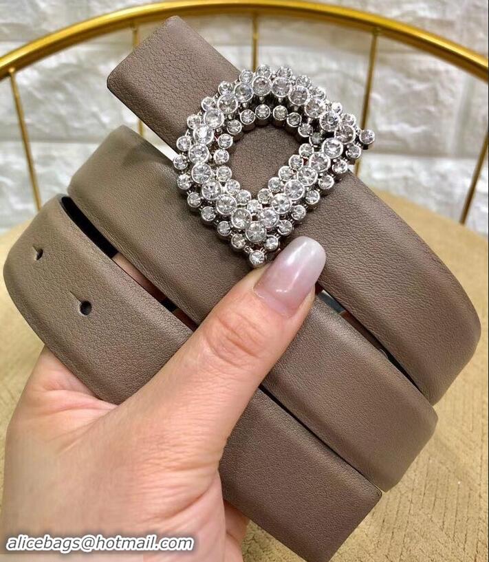 Grade Quality Dior Width 3cm Crystal D Buckle Belt 931038 Camel