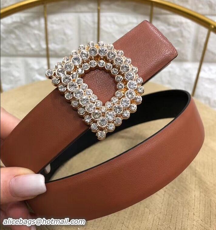 Hot Style Dior Width 3cm Crystal D Buckle Belt 931038 Brown