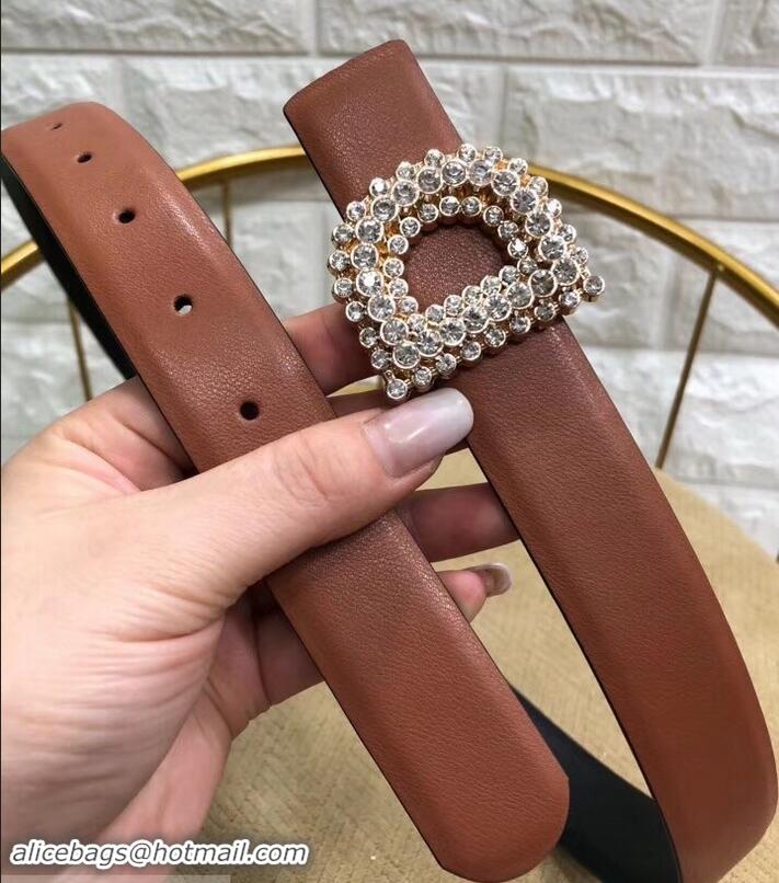 Hot Style Dior Width 3cm Crystal D Buckle Belt 931038 Brown