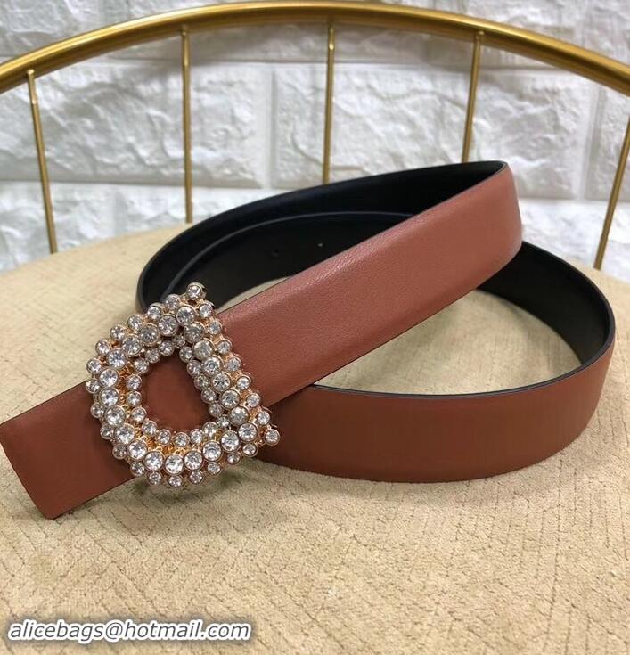 Hot Style Dior Width 3cm Crystal D Buckle Belt 931038 Brown