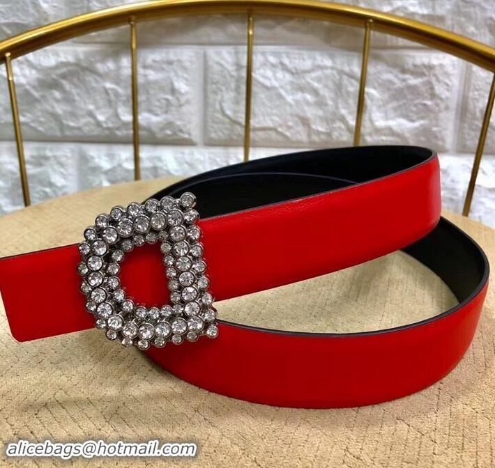 Discounts Dior Width 3cm Crystal D Buckle Belt 931038 Red