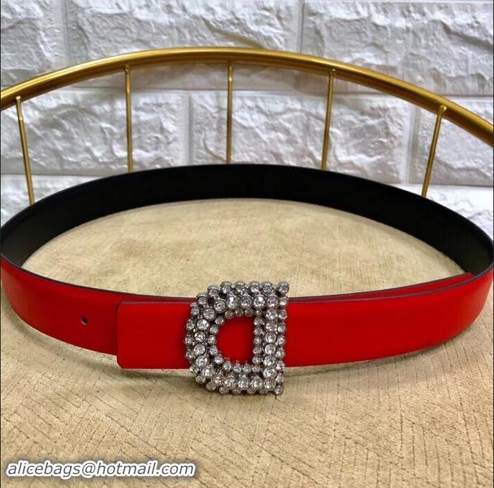 Discounts Dior Width 3cm Crystal D Buckle Belt 931038 Red