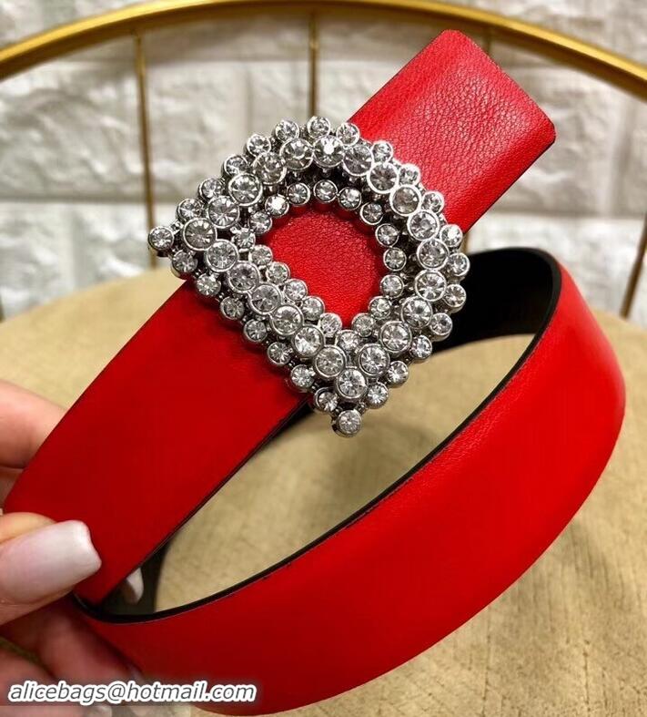 Discounts Dior Width 3cm Crystal D Buckle Belt 931038 Red